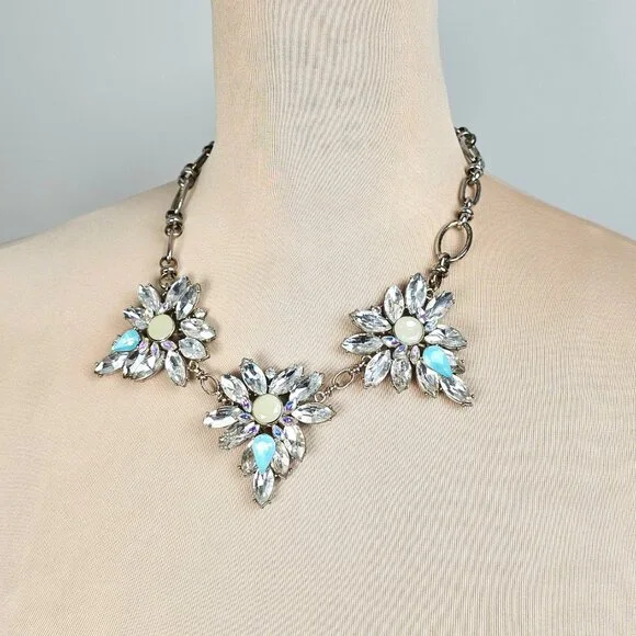 Bella Jack | Crystal Floral Statement Necklace | Aqua & Iridescent | 21.5" - Picture 1 of 10